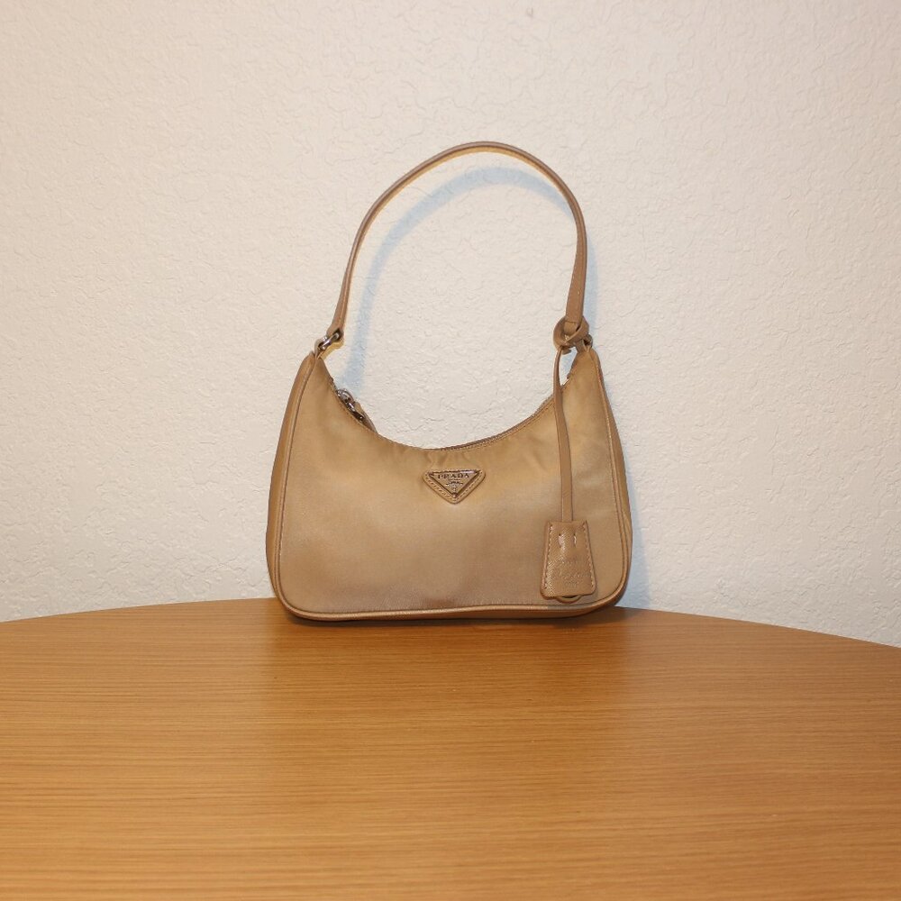Prada Beige Nylon and Leather Re-Edition 2005 Baguette Bag